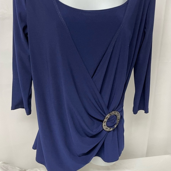 Jason Maxwell Wrap Blouse Cobalt Blue 3/4 sleeves L - Picture 5 of 9